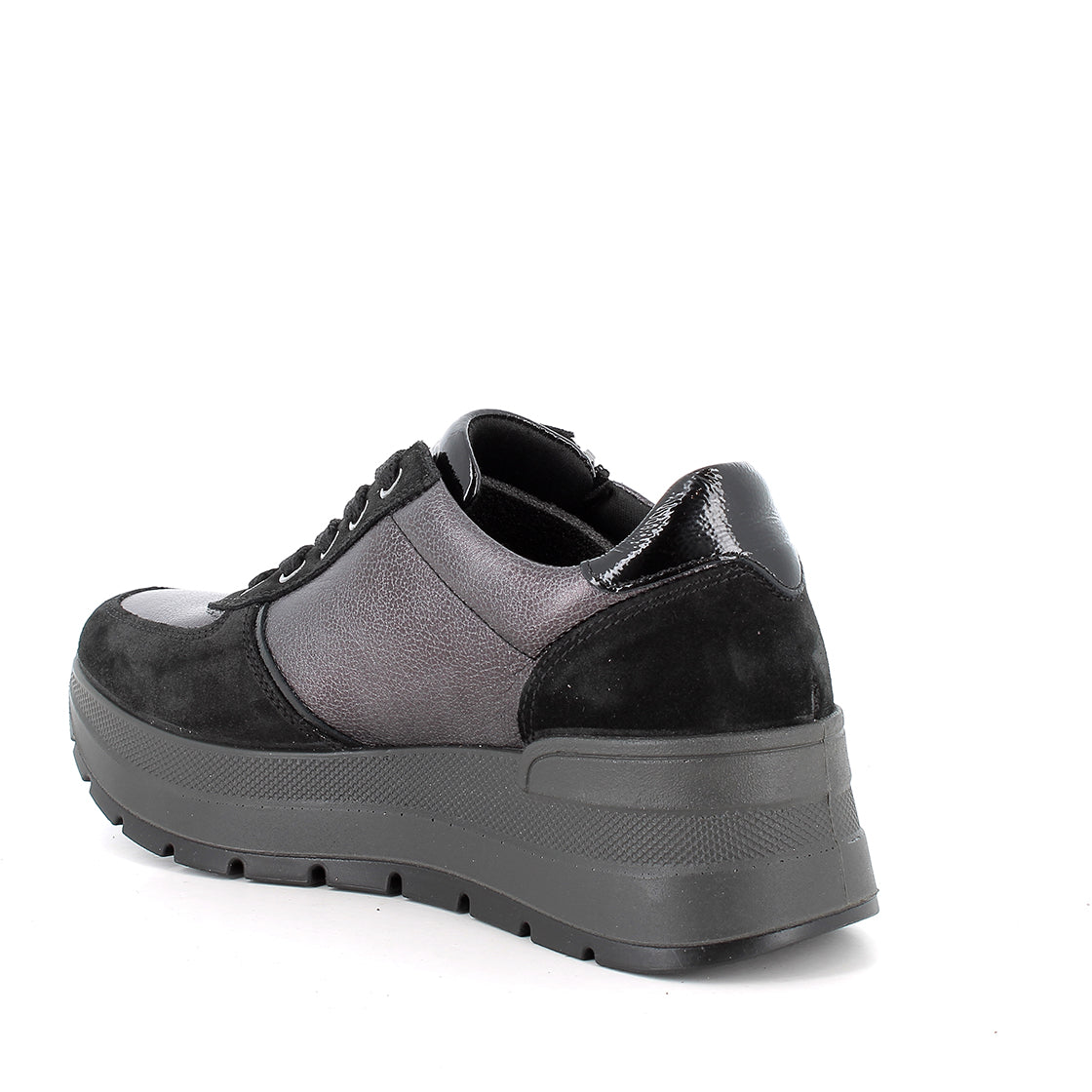 Sneaker nero in pelle con zeppa IGI&CO