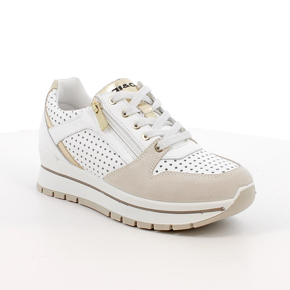Sneakers in pelle Bianca/Beige con zeppa IGI&CO