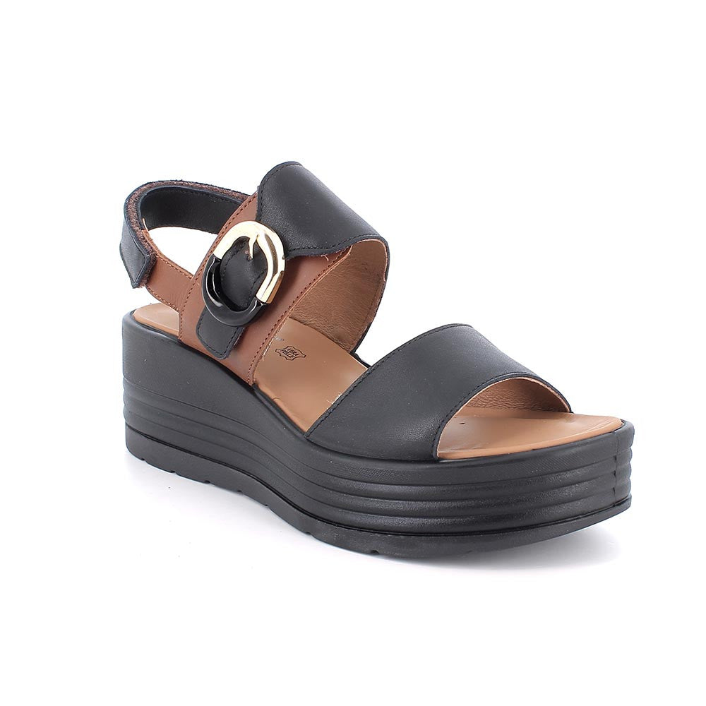 Sandalo a doppia fascia Nero/Marrone IGI&CO