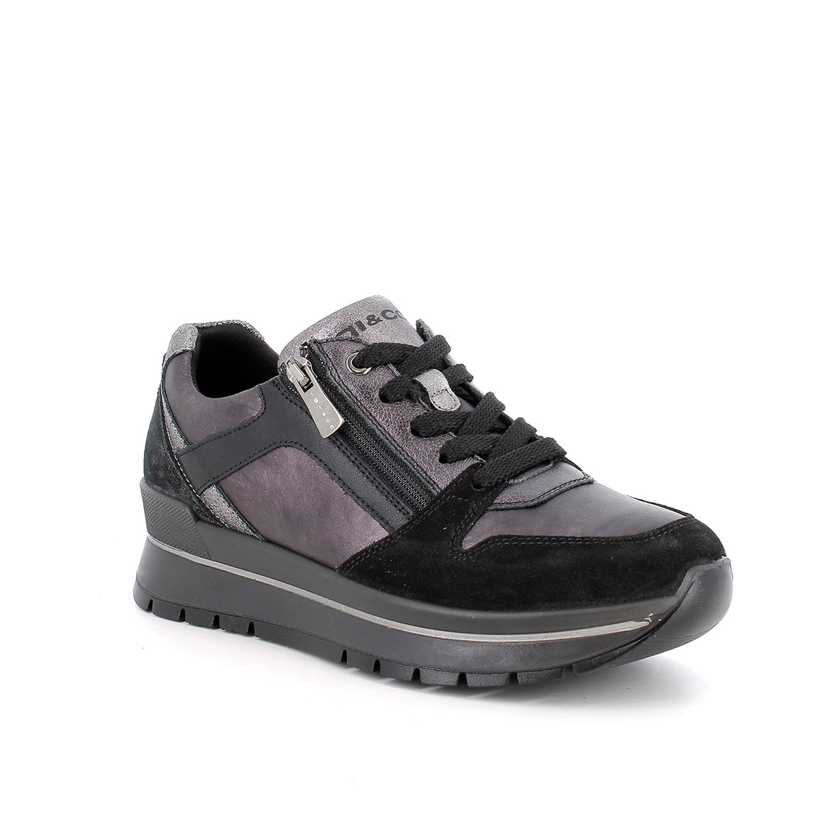 Sneaker Nero in pelle con zip IGI&CO