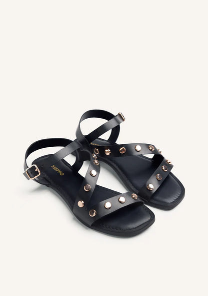 Snadalo flat Nero in pelle con borchie GIOSEPPO