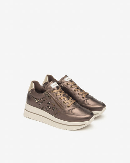 Sneakers Bronzo in pelle con zip NeroGiardini