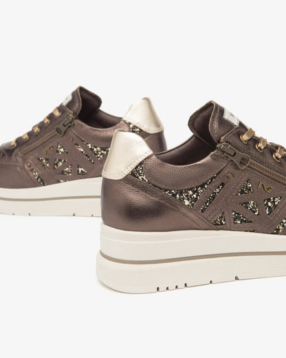 Sneakers Bronzo in pelle con zip NeroGiardini
