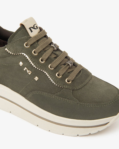 Sneakers Verde Bosco in camoscio NeroGiardini