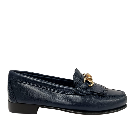 Mocassino Blu in pelle con frangia GATTONI