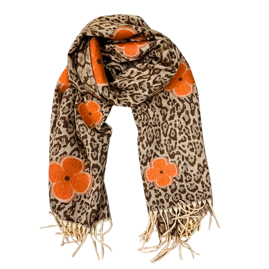 Sciarpa animalier con motivo floreale