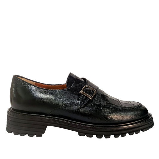 Mocassino nero con fibbie in pelle ARTE VENETA