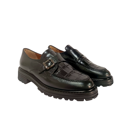Mocassino nero con fibbie in pelle ARTE VENETA