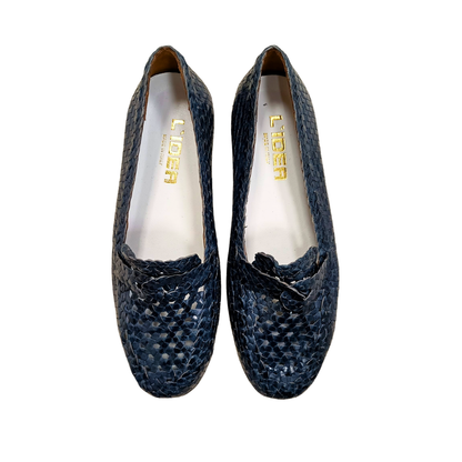 Mocassini Blu in pelle intrecciata L'IDEA