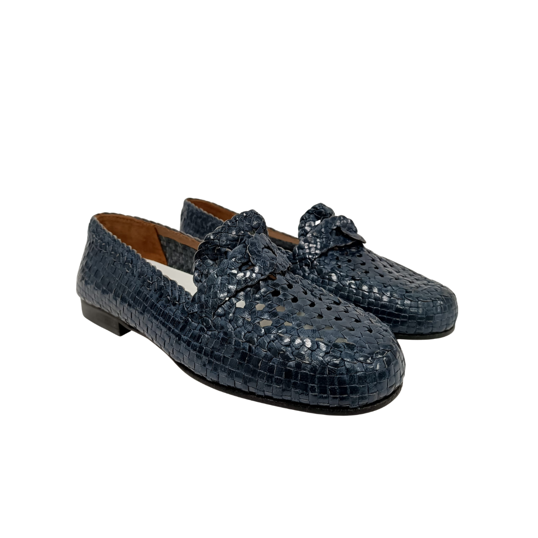 Mocassini Blu in pelle intrecciata L'IDEA