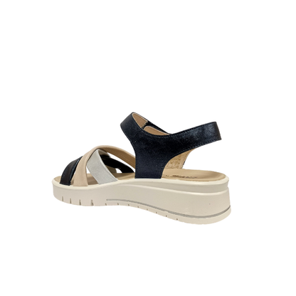 Sandalo Blu/Beige/Argento con zeppa ENVAL SOFT