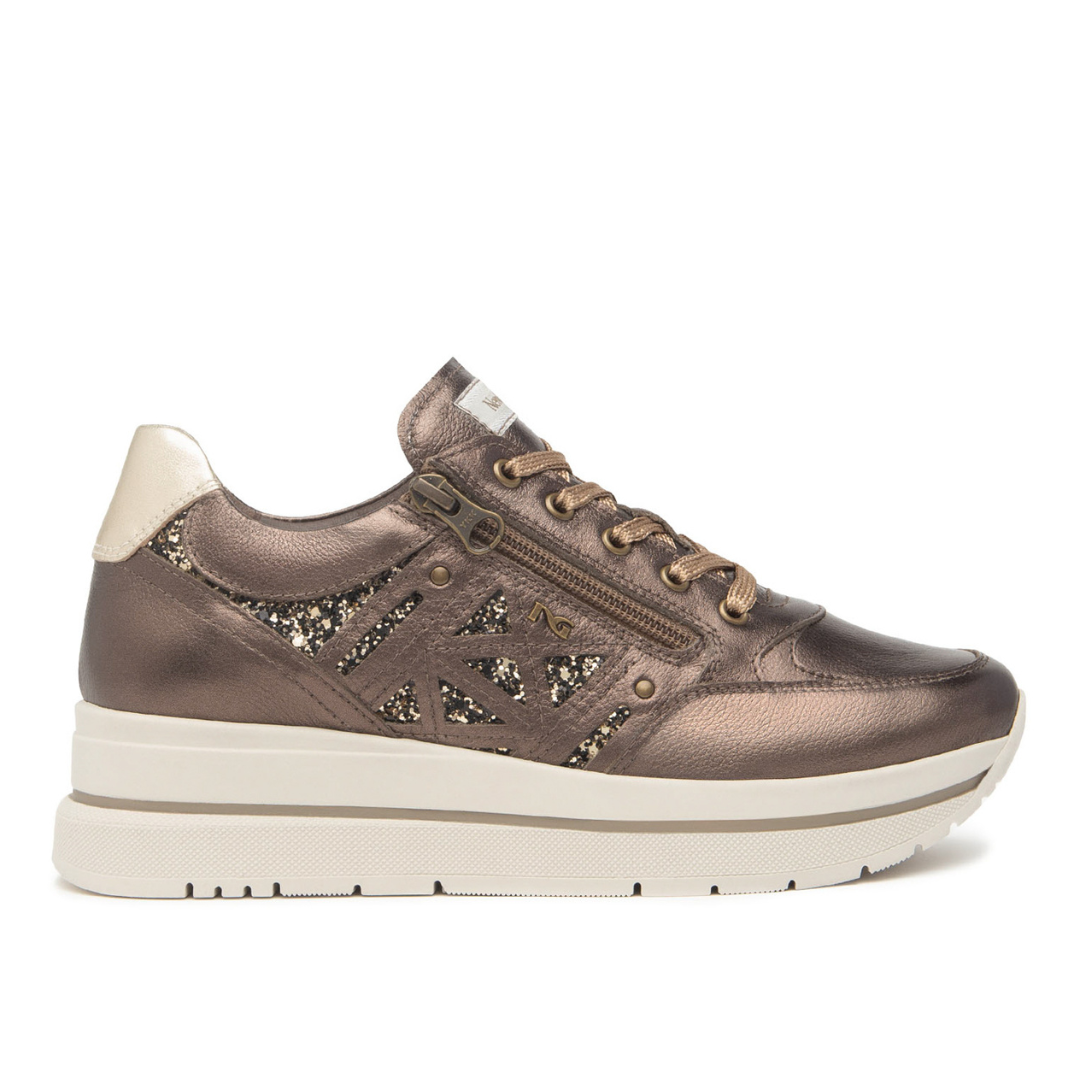 Sneakers Bronzo in pelle con zip NeroGiardini