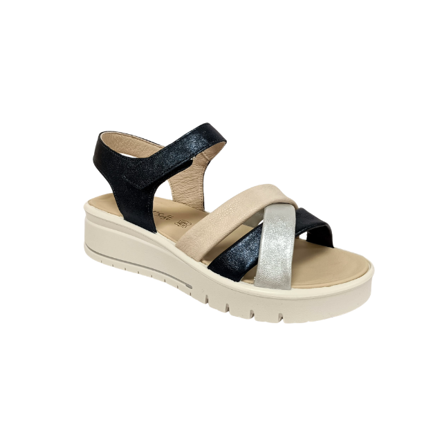Sandalo Blu/Beige/Argento con zeppa ENVAL SOFT