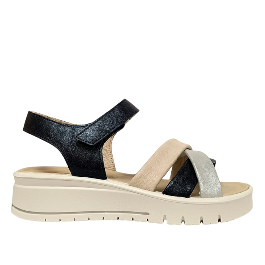 Sandalo Blu/Beige/Argento con zeppa ENVAL SOFT