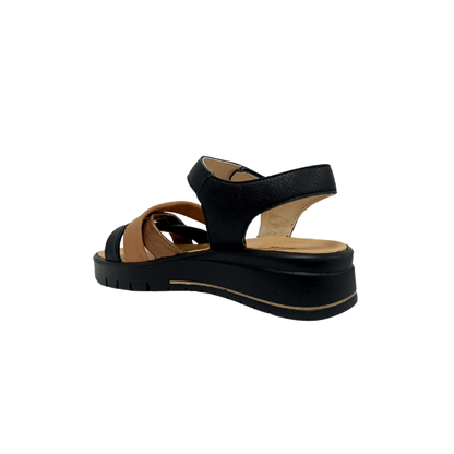 Sandalo Nero/Cuoio/Bronzo con zeppa ENVAL SOFT