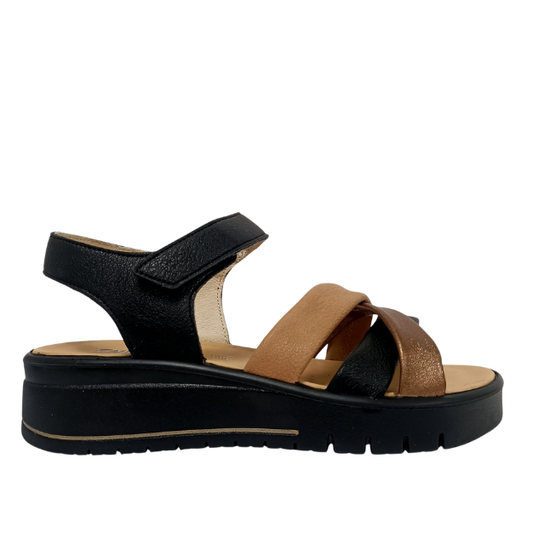 Sandalo Nero/Cuoio/Bronzo con zeppa ENVAL SOFT