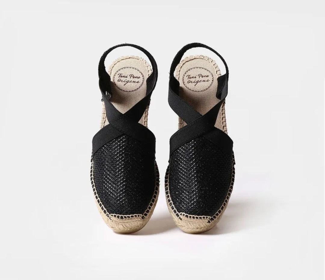 Espadrillas nero lucido con zeppa TONI PONS