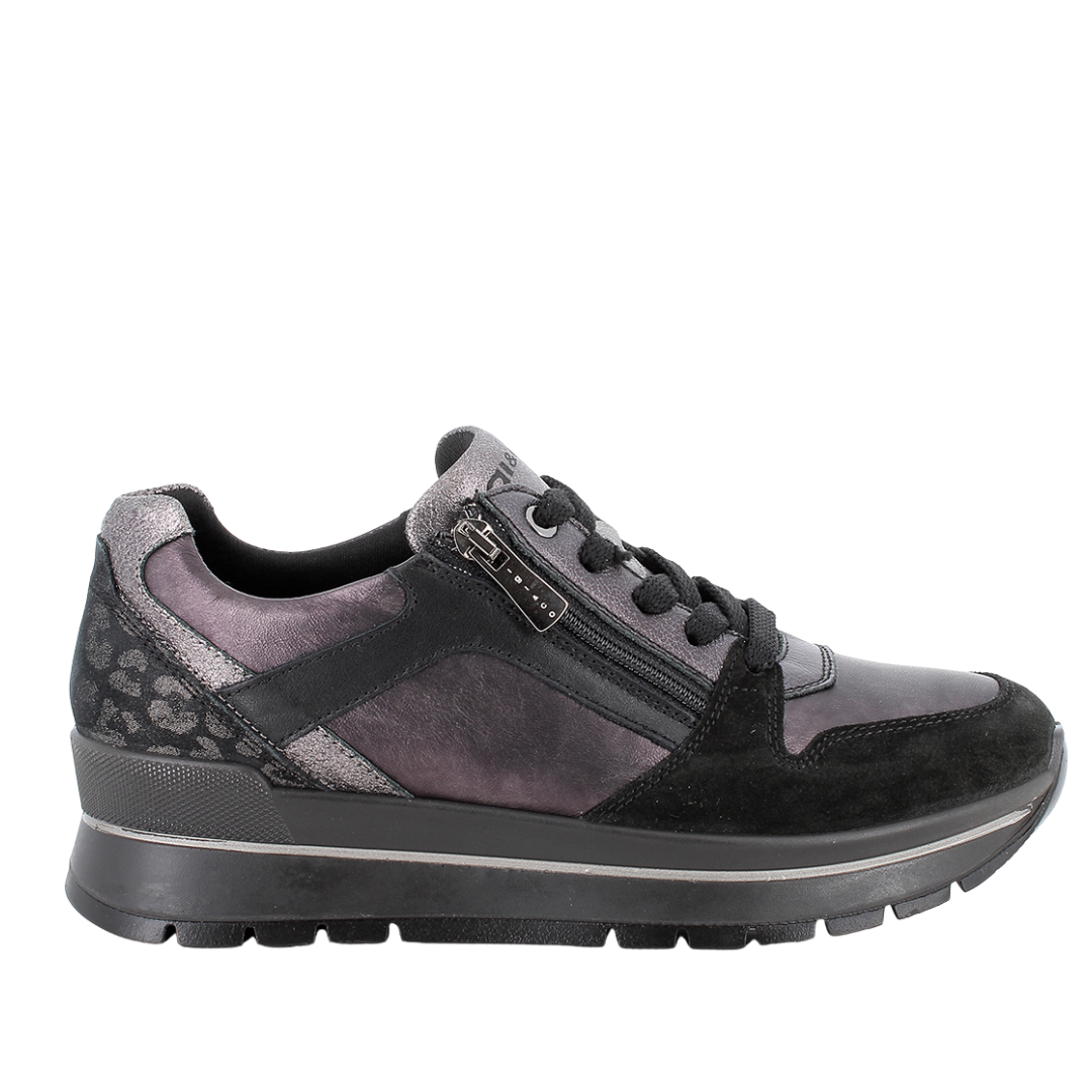 Sneaker Nero in pelle con zip IGI&CO