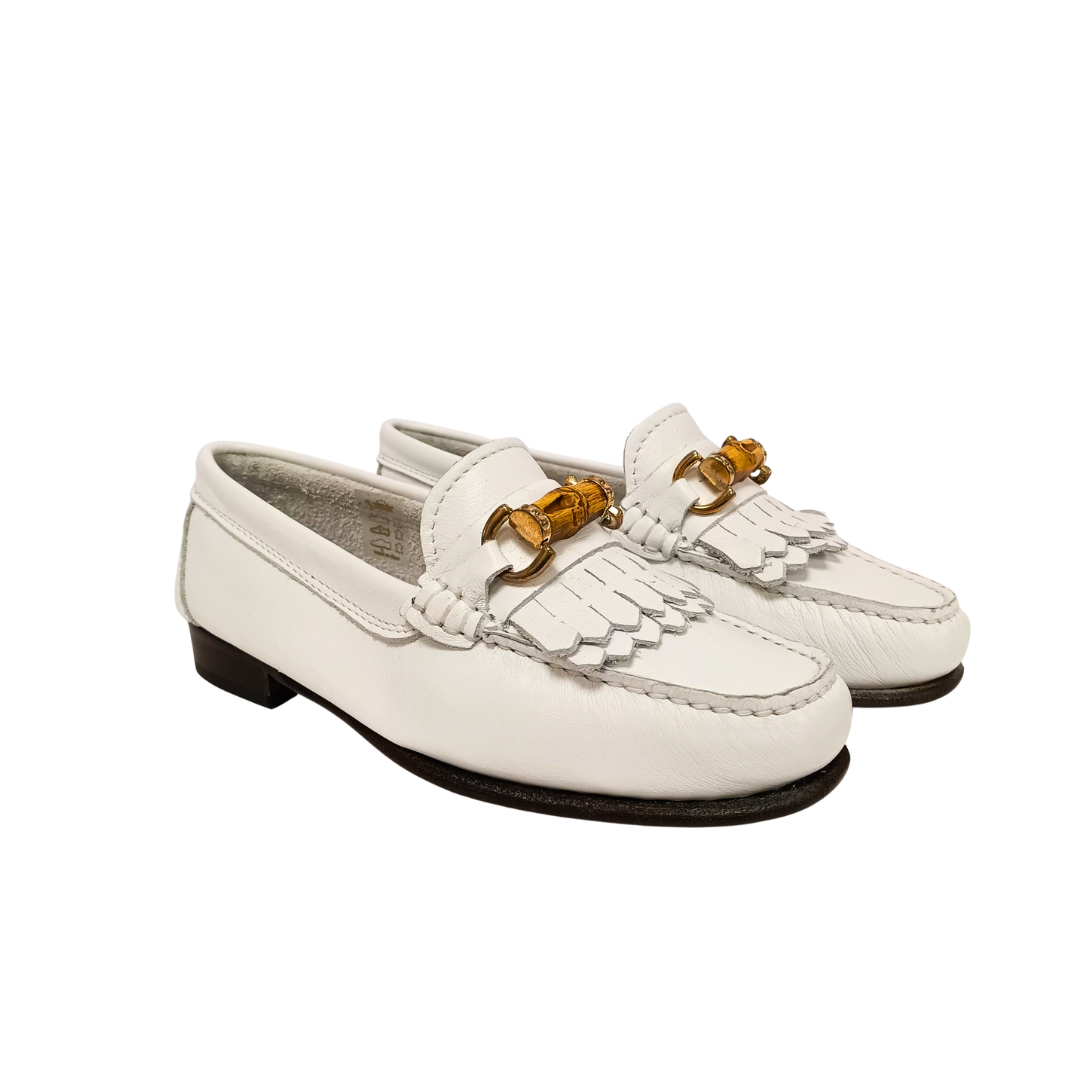 Mocassino Bianco in pelle con frangia GATTONI